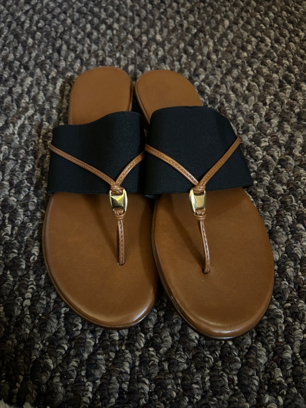 Italian Shoemakers Black & Brown Slide Sandals with Gold Accent